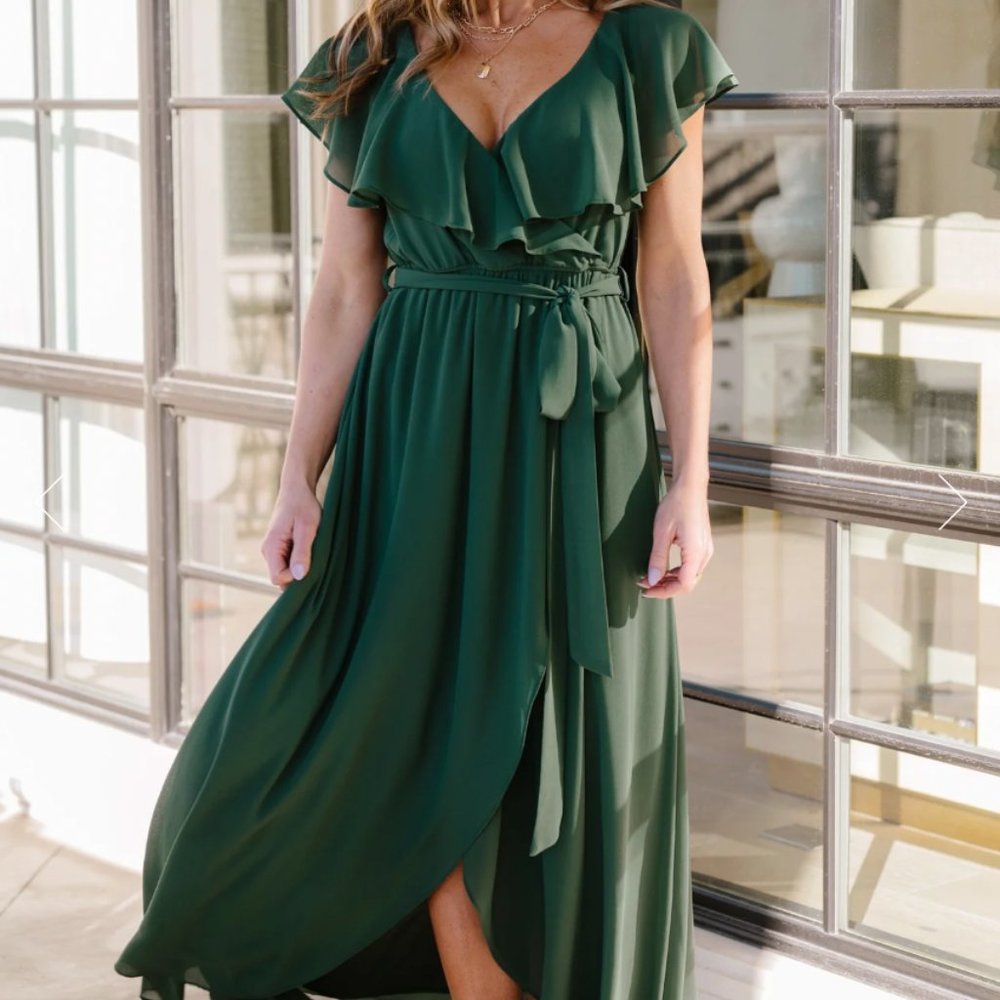 Baltic Born Katya Ruffle Maxi Dress in Evergreen, XXL